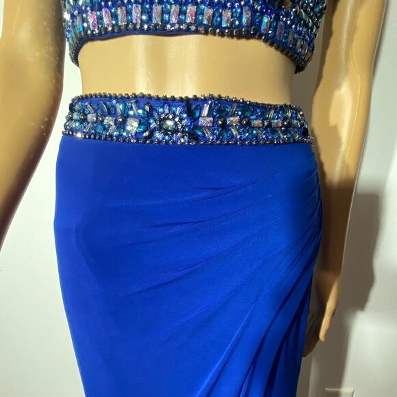 Sherri Hill 2 Piece Royal Blue Beaded Prom Dress Size 4 - Picture 3 of 13